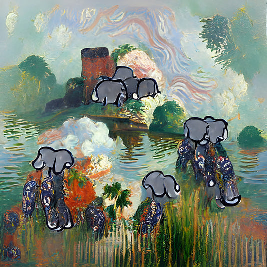 Elephants by watering hole